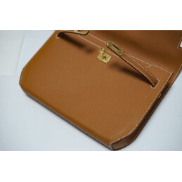 Replica Hermes Tan Kelly Depeches 25 Pouch Gold Hardware