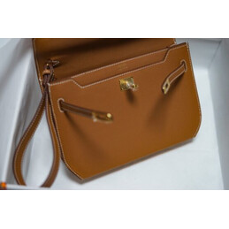 Replica Hermes Tan Kelly Depeches 25 Pouch Gold Hardware