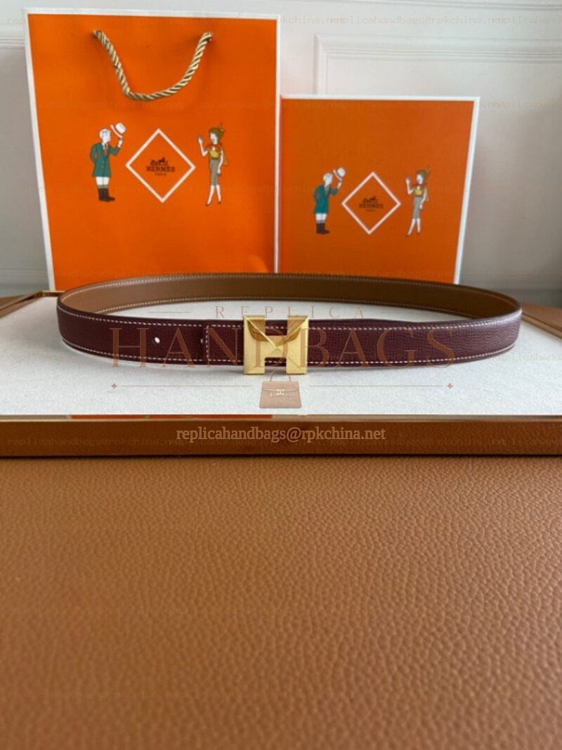 Hermes replica Burgundy H Buckle Leather Belt