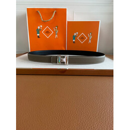 Hermes replica Dark Brown H Buckle Leather Belt