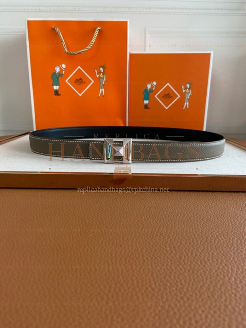 Hermes replica Dark Brown H Buckle Leather Belt