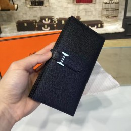Replica Hermes Black Bearn Wallet Silver H Hardware