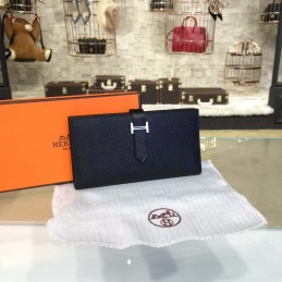 Replica Hermes Black Bearn Wallet Silver H Hardware