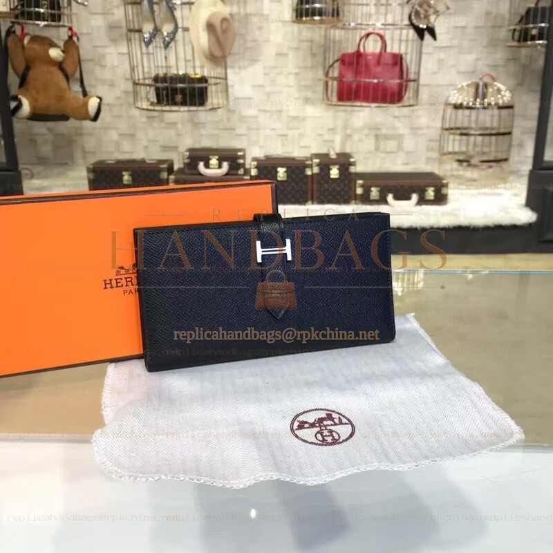 Replica Hermes Black Bearn Wallet Silver H Hardware