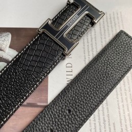 Hermes replica Black Crocodile H Buckle Black And Silver Tone Hardware Leather Belt