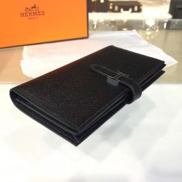 Replica Hermes Black Bearn Wallet Silver H Hardware