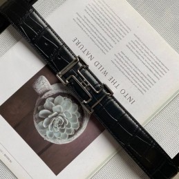 Hermes replica Black Crocodile Classic Silver H Buckle Leather Belt