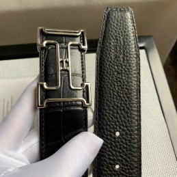 Hermes replica Black Crocodile Classic Silver H Buckle Leather Belt