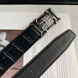 Hermes replica Black Crocodile Classic Silver H Buckle Leather Belt