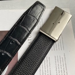Hermes replica Black Crocodile Classic Silver H Buckle Leather Belt