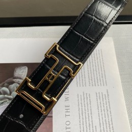 Hermes replica Black Crocodile Gold Edge H Buckle Leather Belt
