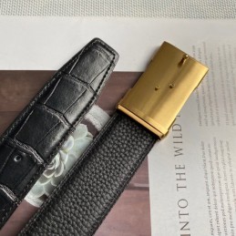 Hermes replica Black Crocodile Gold Edge H Buckle Leather Belt