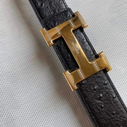 Hermes replica Black Crocodile Wide Gold H Buckle Leather Belt
