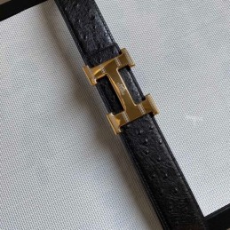 Hermes replica Black Crocodile Wide Gold H Buckle Leather Belt