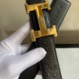 Hermes replica Black Crocodile Wide Gold H Buckle Leather Belt
