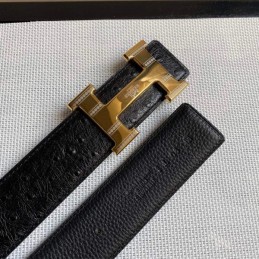 Hermes replica Black Crocodile Wide Gold H Buckle Leather Belt