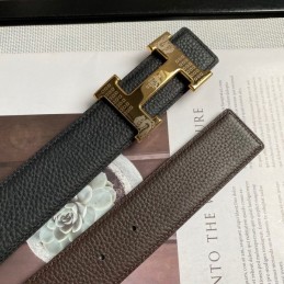 Hermes replica Black Pebbled Engraved Gold H Buckle Leather Belt