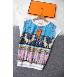 Replica Hermes Blue Pink Scarf Print Shirt