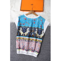 Replica Hermes Blue Pink Scarf Print Shirt