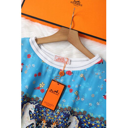 Replica Hermes Blue Pink Scarf Print Shirt