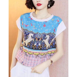 Replica Hermes Blue Pink Scarf Print Shirt