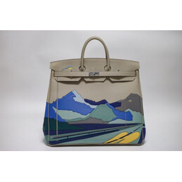 Replica Hermes Gray Blue Landscape Print HAC Haut a Courroies 50 Bag
