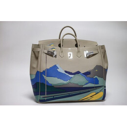 Replica Hermes Gray Blue Landscape Print HAC Haut a Courroies 50 Bag