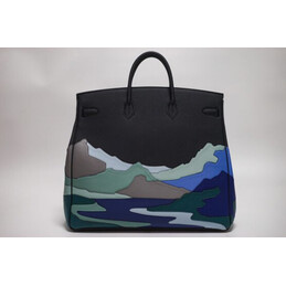 Replica Hermes Black Blue Landscape Print HAC Haut a Courroies 50 Bag