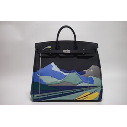 Replica Hermes Black Blue Landscape Print HAC Haut a Courroies 50 Bag
