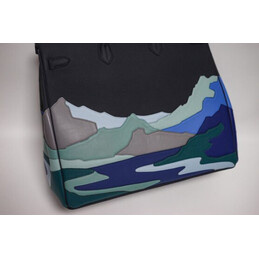 Replica Hermes Black Blue Landscape Print HAC Haut a Courroies 50 Bag