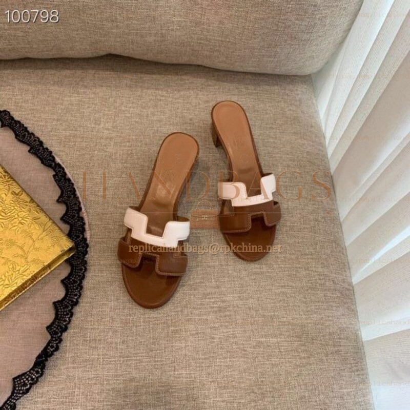 Replica Hermes Brown White H Heel Sandal