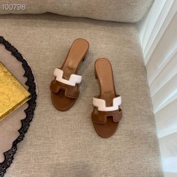 Replica Hermes Brown White H Heel Sandal