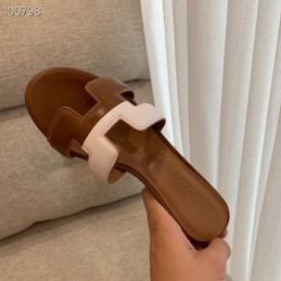 Replica Hermes Brown White H Heel Sandal