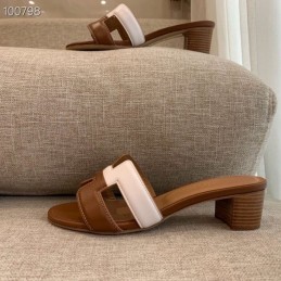 Replica Hermes Brown White H Heel Sandal