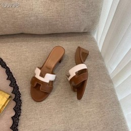 Replica Hermes Brown White H Heel Sandal