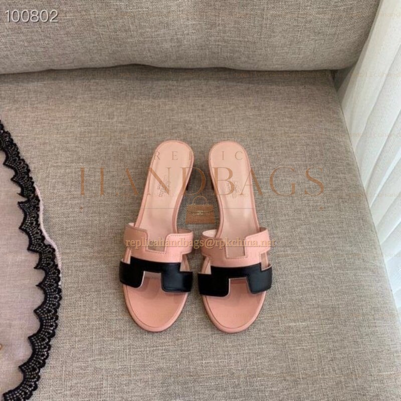 Replica Hermes Pink Black H Heel Sandal