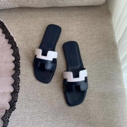 Replica Hermes Navy White H Heel Sandal