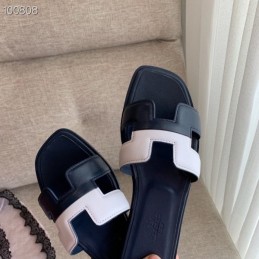 Replica Hermes Navy White H Heel Sandal