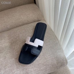 Replica Hermes Navy White H Heel Sandal