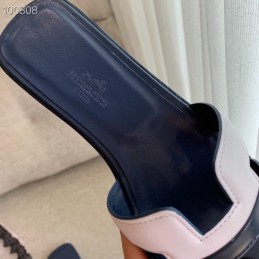 Replica Hermes Navy White H Heel Sandal