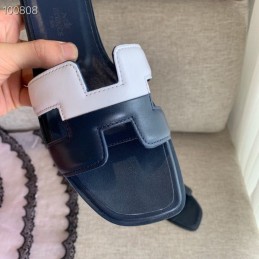 Replica Hermes Navy White H Heel Sandal