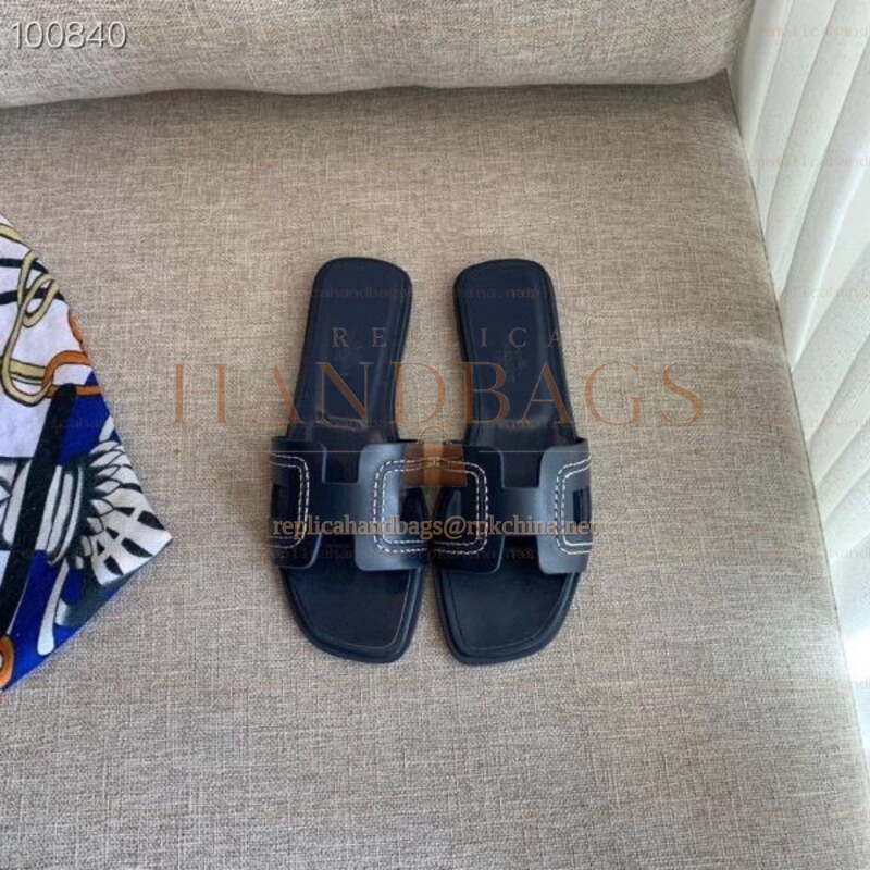 Replica Hermes Navy H Heel Sandal