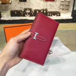 Replica Hermes Burgundy Bearn Wallet Silver H Hardware
