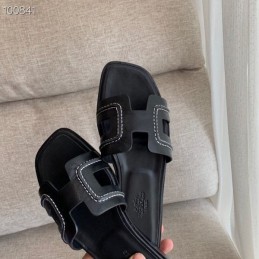 Replica Hermes Black H Heel Sandal