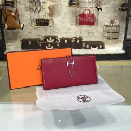 Replica Hermes Burgundy Bearn Wallet Silver H Hardware