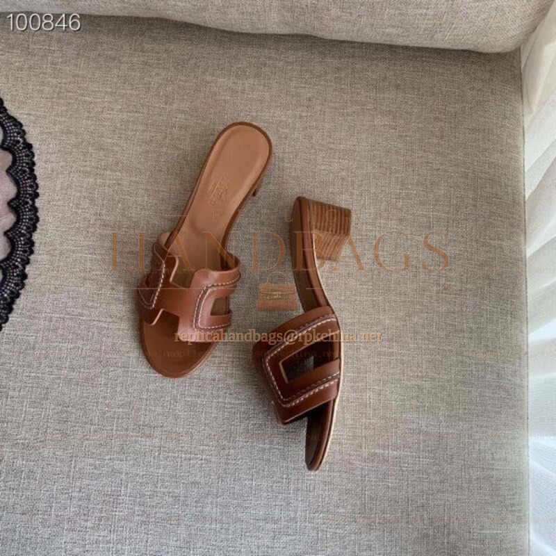 Replica Hermes Brown H Heel Sandal