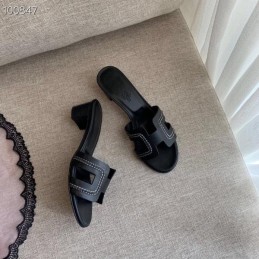 Replica Hermes Black Low H Heel Sandal