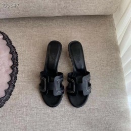 Replica Hermes Black Low H Heel Sandal