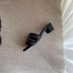 Replica Hermes Black Low H Heel Sandal