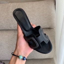 Replica Hermes Black Low H Heel Sandal